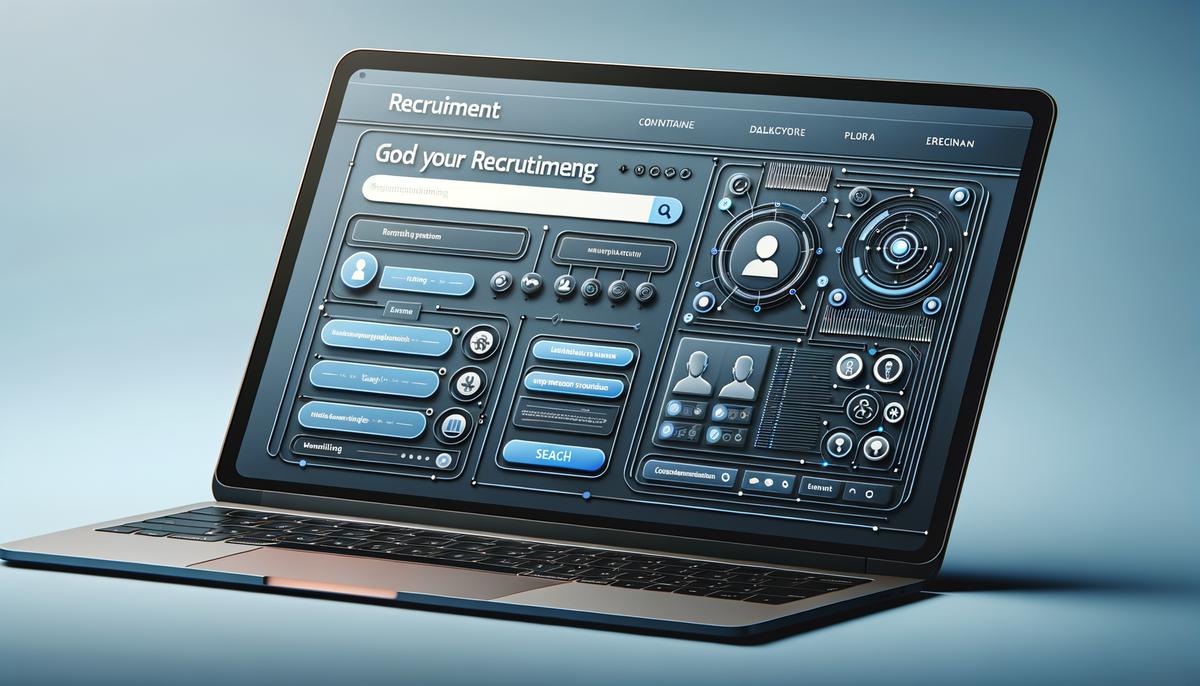 A realistic image of a modern and sleek recruitment website design on a laptop screen